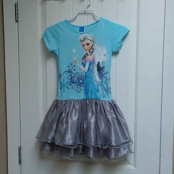 3/$25 FROZEN Elsa blue and gray tuff ruffle short sleeve dress size L 10… - Picture 1 of 9